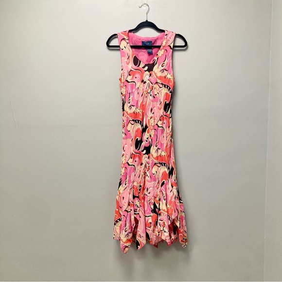 Rag Dresses & Skirts - Y2K Rag Pink Psychedelic‎ Paisley Handkerchief Hem Midi Dress Sleeveless Size 5